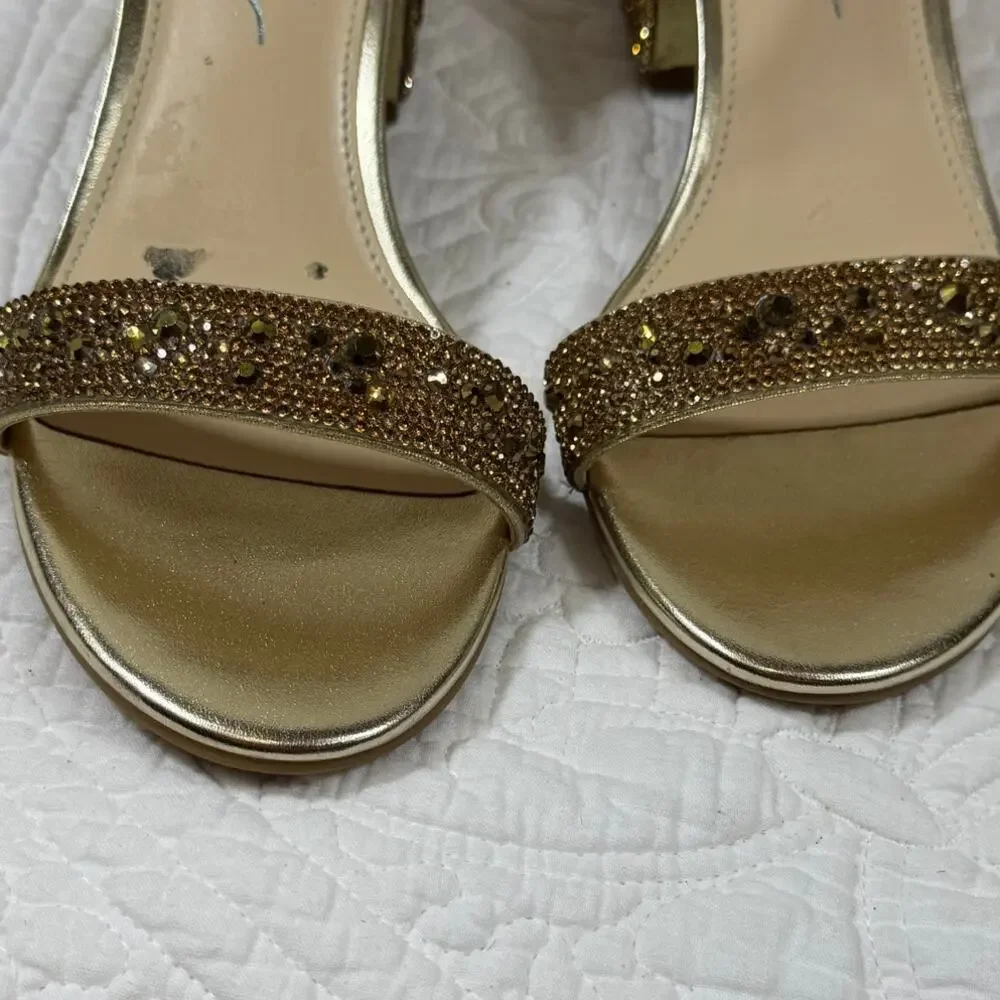 Betsey Johnson Women’s 7 Gold Hanna Beaded Strap Sandals Dress Wedding Heels